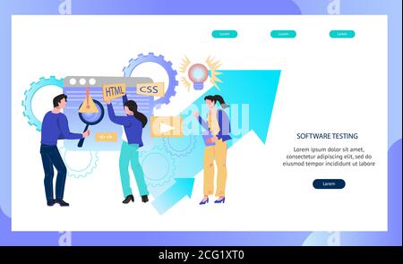 Software testing and site development banner. Stock Vector