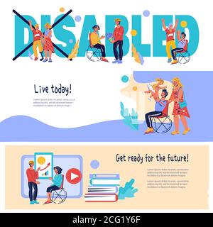 Banners for Disability Day with positive invalid. Stock Vector