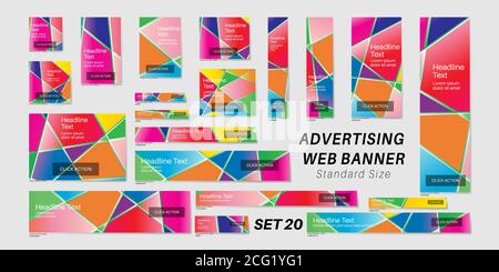 Vector template of standard size ad banner design for web. Design with triangles and lines Stock Vector