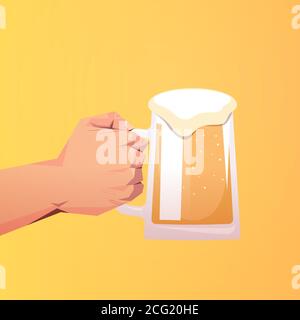 human hand holding beer mug Octoberfest party celebration concept flat vector illustration Stock Vector