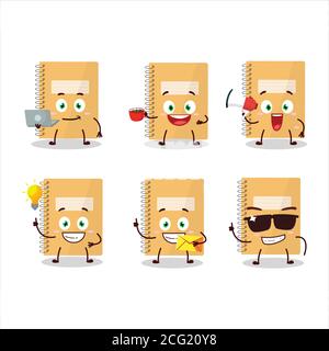 Brown spiral notebooks cartoon character with various types of business emoticons Stock Vector