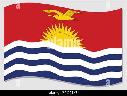 Waving flag of Kiribati vector graphic. Waving I-Kiribati flag illustration. Kiribati country flag wavin in the wind is a symbol of freedom and indepe Stock Vector
