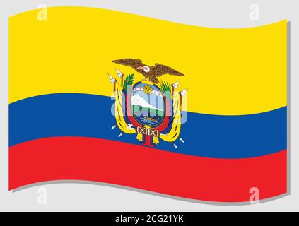 Waving flag of Ecuador vector graphic. Waving Ecuadorian flag illustration. Ecuador country flag wavin in the wind is a symbol of freedom and independ Stock Vector