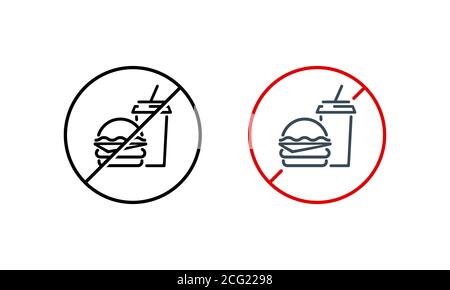 No hamburger, no drink icon. No junk food. Health care concept. Vector on isolated white background. EPS 10 Stock Vector