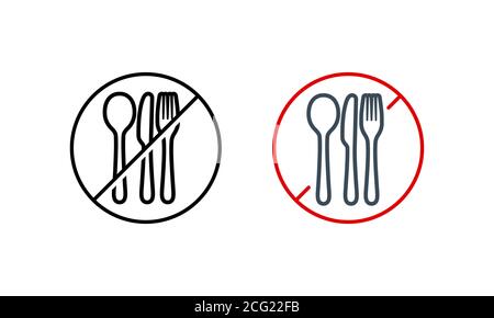 No plastic tableware icon. Say no to plastic fork and spoon. Stop plastic pollution to save environment and ecology. Vector on isolated white Stock Vector