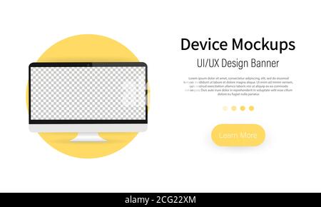 Computer mockup banner. Computer Monitor front view. Wide pc screen for web design, webpages, landings. Desktop blank screen, template for Stock Vector