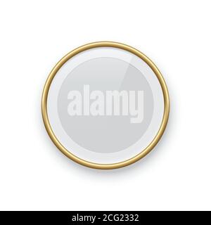 Round golden picture or photo frame isolated on white background. Vector design element. Stock Vector