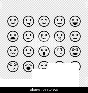 Set of outline emoticons doodle happy face icon. Black line emoji on ...