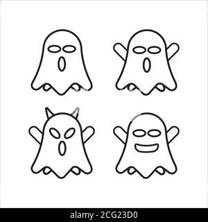 Uncolored cute ghost emoticon pack vol.1. Flat Character Expression. Vector illustration collection. Black and white color Stock Vector