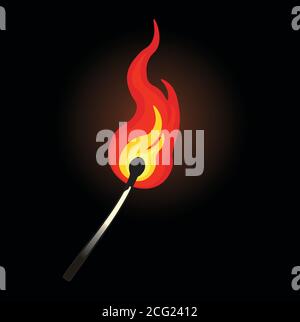 Match Fire isolated on black background Stock Vector