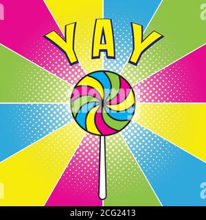 Colorful Lollipop Candy Vector Illustration. Social Media Post Template. Pink, Green, Yellow, Blue Color Theme Stock Vector