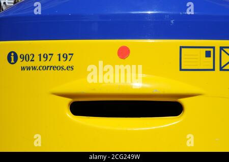 Modern Spanish post box in the city centre, Malaga, Spain. Stock Photo