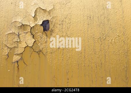 Old Dirty Plaster Wall, With Flakes Of Paint. Rough Surface. Old Weathered Painted Background Texture. Vintage Scratch Grunge Urban Stock Photo