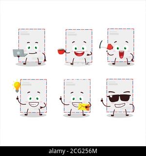 Standard envelope cartoon character with various types of business emoticons Stock Vector