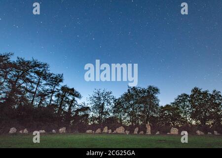 Little Rollright, Oxfordshire, UK. 8 September, 2020. Stargazing at the Rollright Stones. The Rollright stones are made of Neolithic and Bronze Age monuments at the Oxfordshire and Warwickshire border. The KingÕs Men Circle was built around 2500 BC. Credit: Sidney Bruere/Alamy Live News Stock Photo