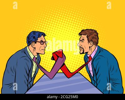 Businessmen arm wrestling. Ties instead of hands. Competition concept Stock Vector