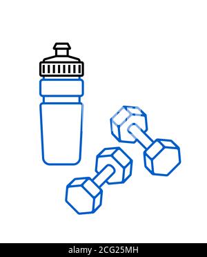 Sports water bottle and dumbbells icon on white Stock Vector