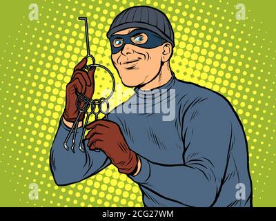 Thief with a bunch of lockpick keys Stock Vector