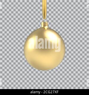 Gold Christmas ball, with an ornament and spangles. Isolated on transparent background. Vector illustration. Stock Vector