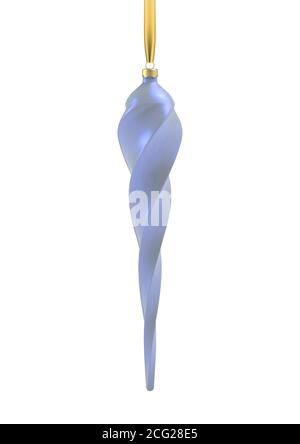 Realistic pearl blue Christmas tree toy in the form of a icicle, spiral. 3D Illustration object for christmas design, mockup. Vector isolated on a whi Stock Vector