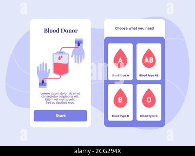 Blood donor type A AB B O for mobile apps template banner page UI with two variations modern flat color style Stock Vector