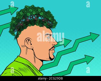 male ecologist. ecology in thoughts concept. parks and forests Stock Vector