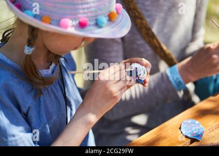 Workshop of decorating easter eggs  in beautiful hungarian village Holloko, Hungary Stock Photo