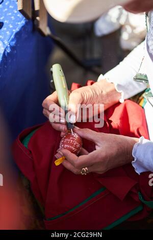 Workshop of decorating easter eggs  in beautiful hungarian village Holloko, Hungary Stock Photo