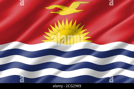 Silk wavy flag of Kiribati graphic. Wavy I-Kiribati flag illustration. Rippled Kiribati country flag is a symbol of freedom, patriotism and independen Stock Photo