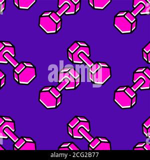 Pink dumbbells seamless pattern sport concept sign Stock Vector