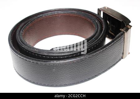 A picture of black leather belt for men Stock Photo