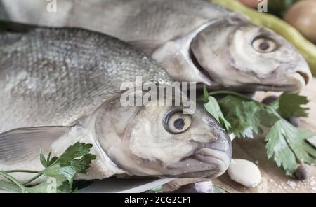 Large river fish bream cooked for frying Stock Photo