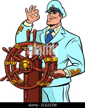 Ship captain in a white uniform Stock Vector
