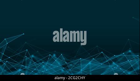 Technology Background With Abstract Digital Connection Lines And Dots, Creative Illustration, Panorama Stock Photo