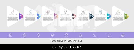 Infographics triangles with 7 steps, labels. Vector template uses for diagram, business, web, banner, workflow layout, flowchart, info graph, timeline Stock Vector