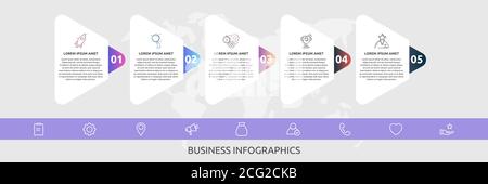 Infographics triangles with 5 steps, labels. Vector template uses for diagram, business, web, banner, workflow layout, presentations, flowchart Stock Vector