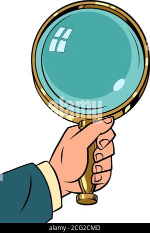 Magnify Glass in Hand. Hand Hold of Loupe. Magnifier with Lens for Zoom and  Search. Icon for Detective, Discovery Stock Vector - Illustration of  enlarge, magnify: 214615879