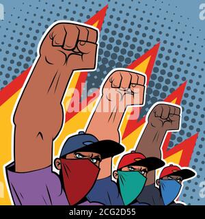 black life matters, multiethnic group of masked protesters Stock Vector