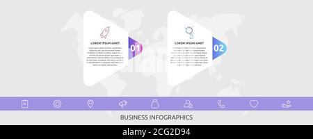 Infographics triangles with 2 steps, labels. Vector template uses for diagram, business, banner, workflow layout, presentations, flowchart, graph Stock Vector