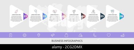 Infographics triangles with 6 steps, labels. Vector template uses for diagram, business, banner, workflow layout, flowchart, info graph, levels Stock Vector