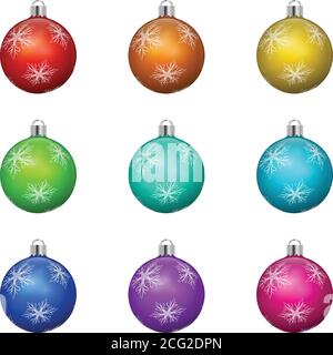 Christmas tree ball ornament set in 9 color. Stock Vector