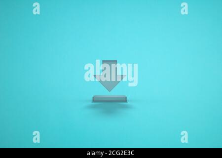 Download icon in blue background. 3D rendering. Stock Photo