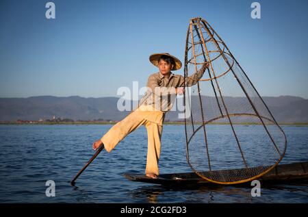 Lake, Inle, Myanmar, 17th November 2014: lake Inle fishermen fishing in early ours of a day during surise