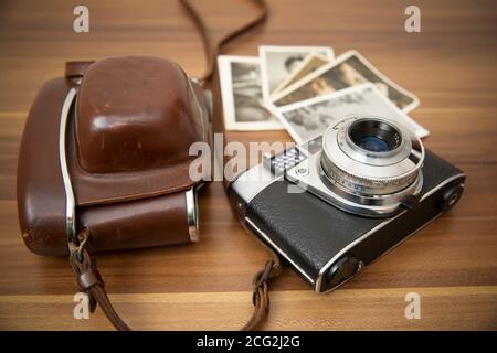 Vintage film camera on wood background Stock Photo