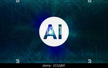 Artificial Intelligence. AI Logo Over Polygonal Connections Background, Creative Design Stock Photo