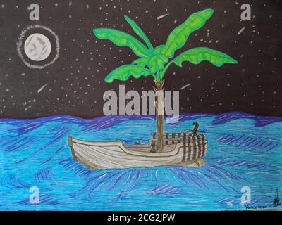 Boat With Palm Tree Drawing Stock Photo Alamy
