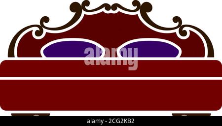 King-size Bed Icon. Flat Color Design. Vector Illustration. Stock Vector