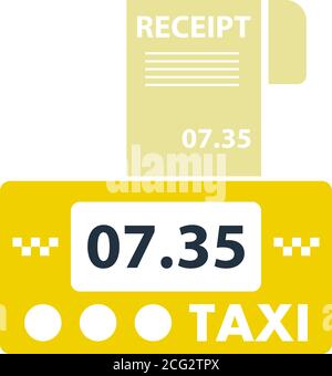 Taxi Meter With Receipt Icon. Flat Color Design. Vector Illustration. Stock Vector