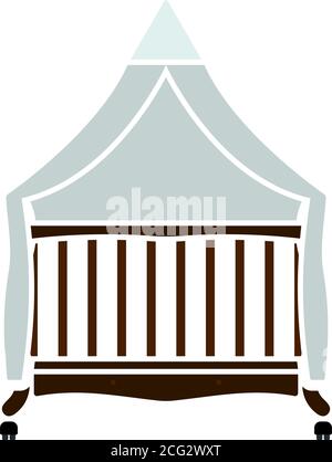 Crib With Canopy Icon. Flat Color Design. Vector Illustration. Stock Vector