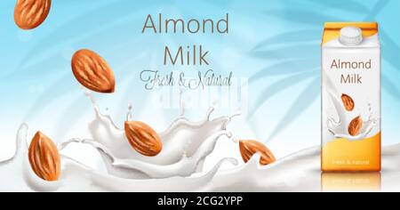 Download Carton Box With Almond Milk Fresh And Natural Realistic 3d Mockup Vector Stock Vector Image Art Alamy